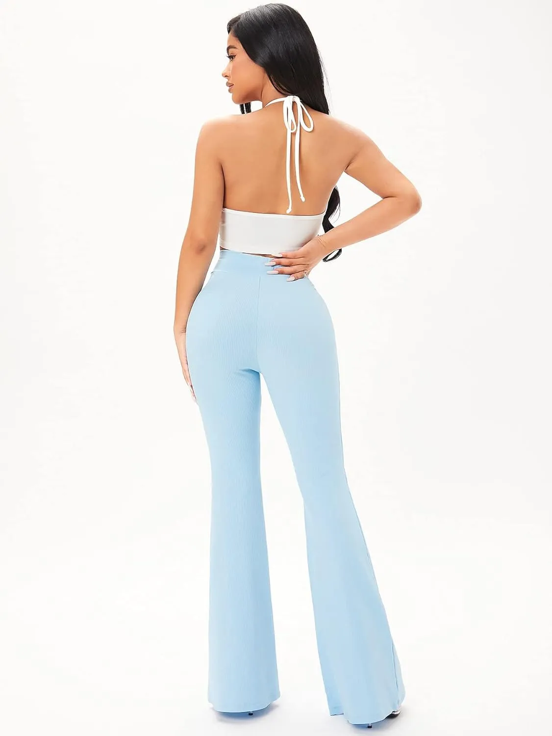 Floerns Women's High Waist Stretchy Bell Bottom Wide Leg Office Pants