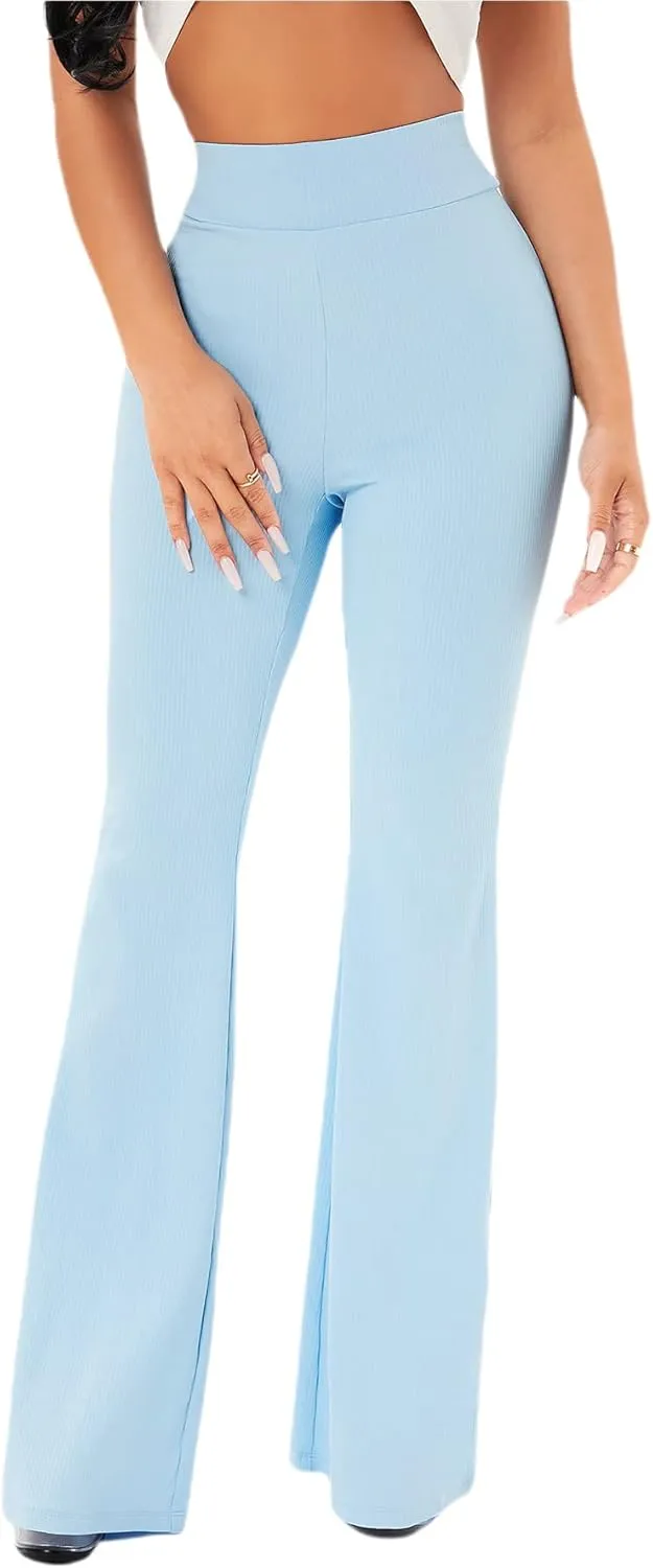 Floerns Women's High Waist Stretchy Bell Bottom Wide Leg Office Pants