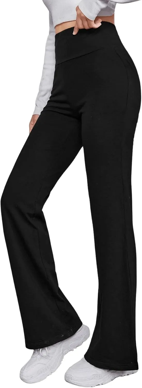 Floerns Women's High Waist Stretchy Bell Bottom Wide Leg Office Pants