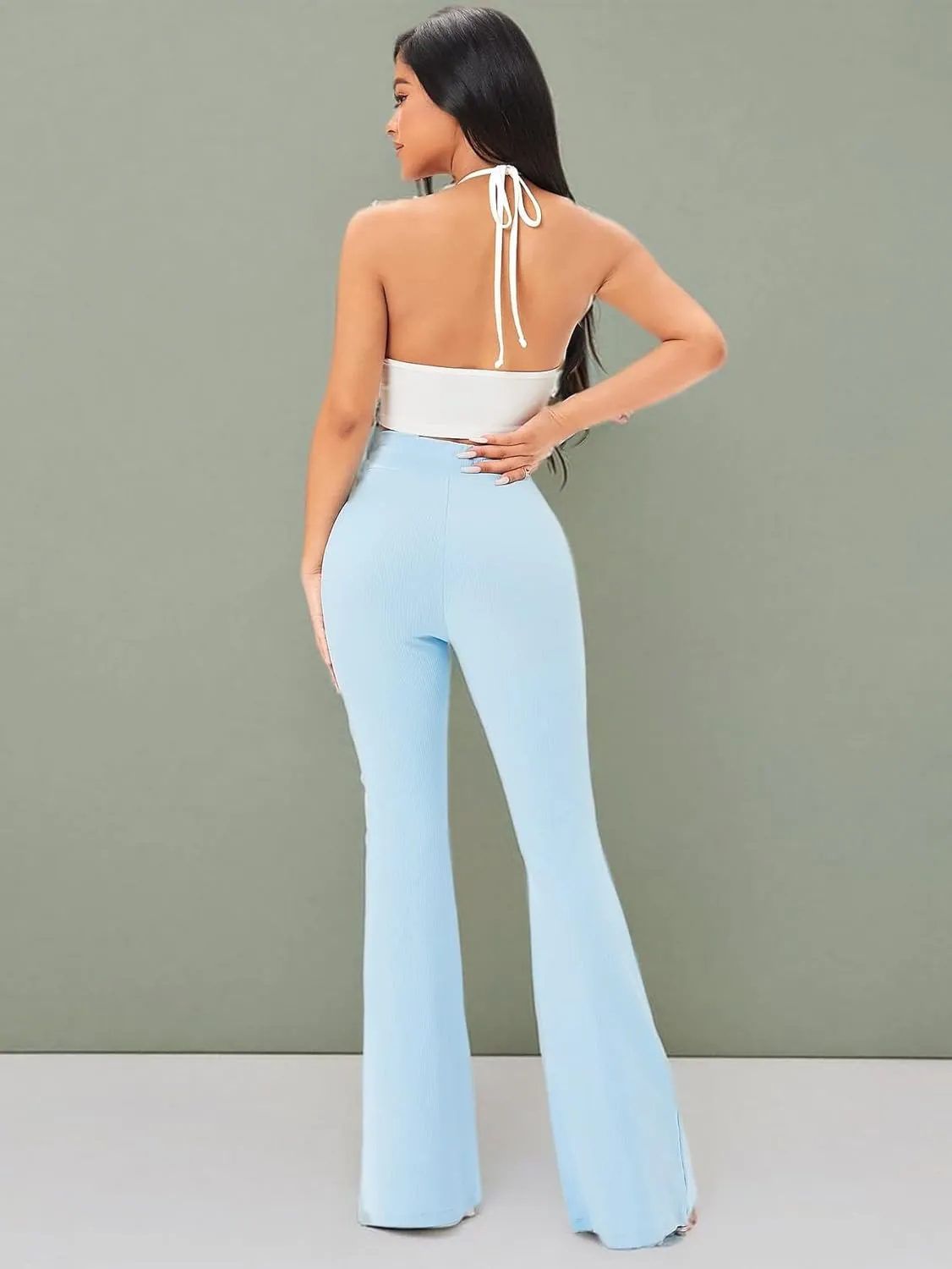 Floerns Women's High Waist Stretchy Bell Bottom Wide Leg Office Pants