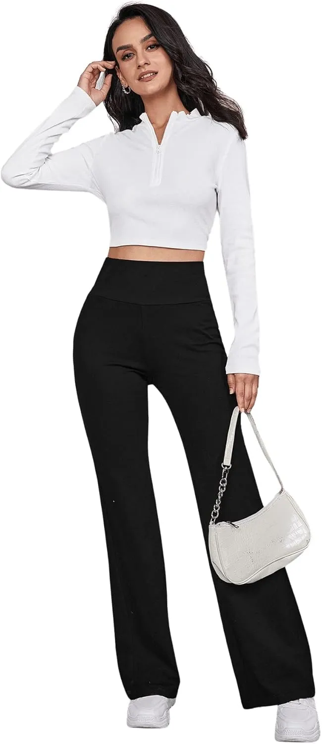 Floerns Women's High Waist Stretchy Bell Bottom Wide Leg Office Pants