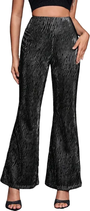 Floerns Women's Sequin High Waist Flare Leg Pants Bell Bottom Club Trousers