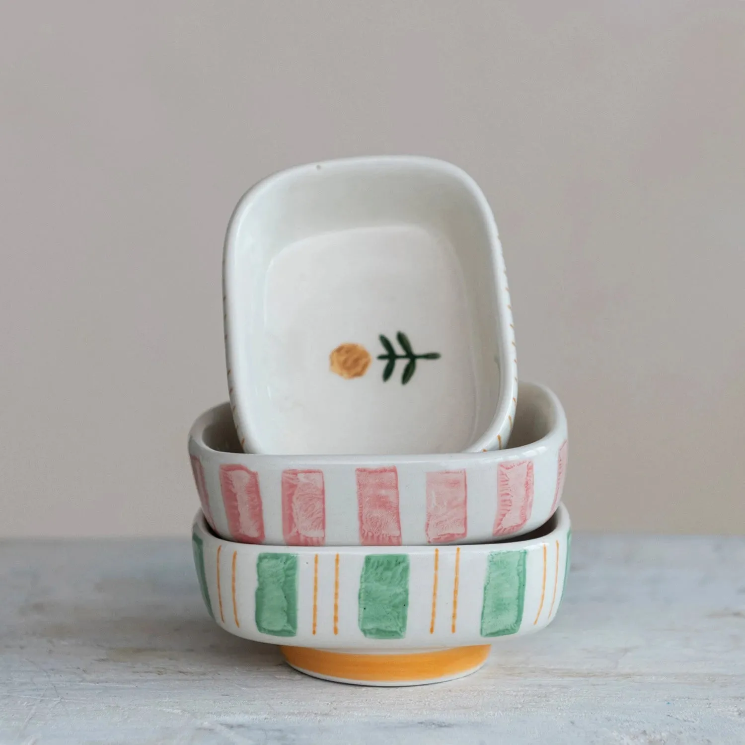 Flower & Stripes Footed Mini Bowl