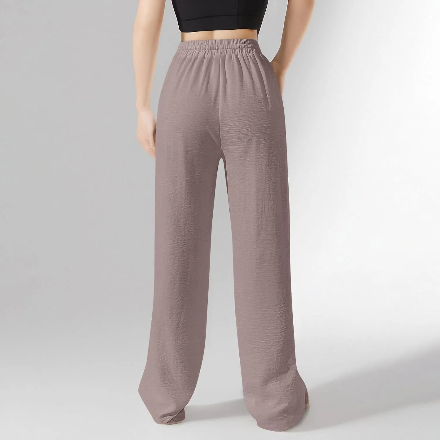 Flowy Linen Pants for Women Summer Wide Legs Pants Drawstring High Waisted Trouser Dressy Palazzo Pant with Pockets