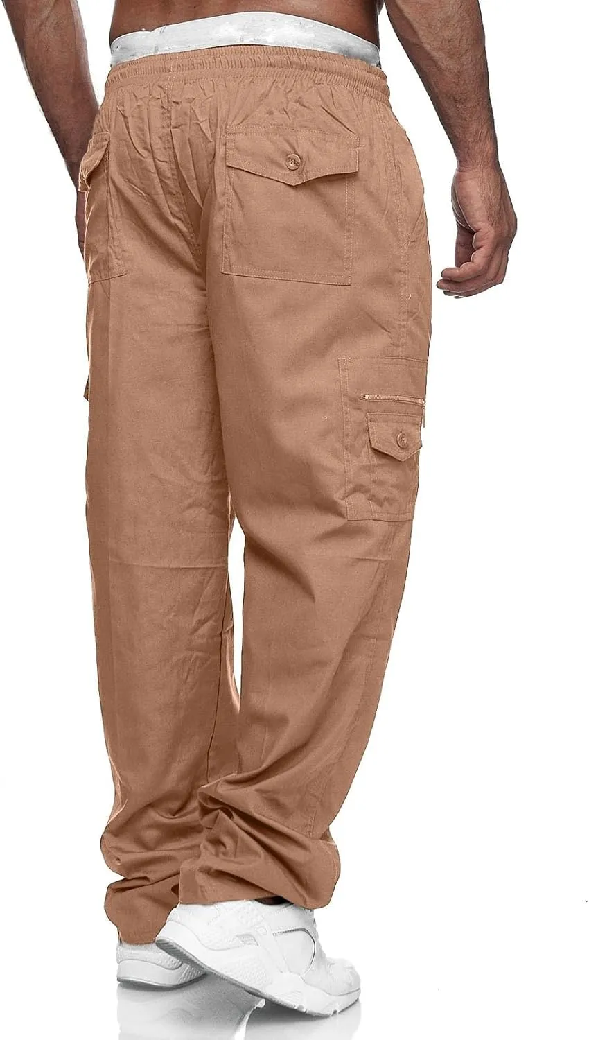 FZVYD Men's Cropped Pants Joggers Cargo Pants Fashion Casual Sweatpants Work Pants Drawstring Loose Trousers with Pockets