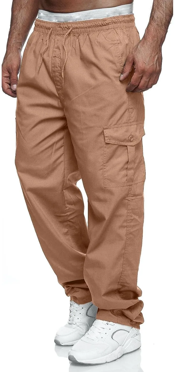 FZVYD Men's Cropped Pants Joggers Cargo Pants Fashion Casual Sweatpants Work Pants Drawstring Loose Trousers with Pockets