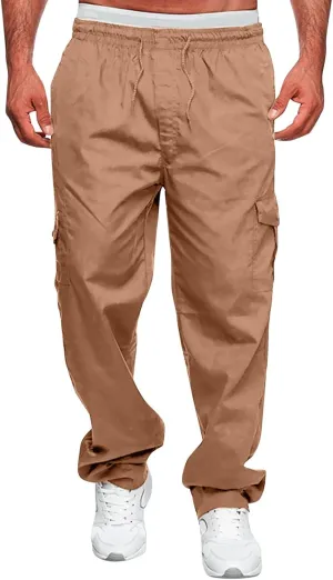 FZVYD Men's Cropped Pants Joggers Cargo Pants Fashion Casual Sweatpants Work Pants Drawstring Loose Trousers with Pockets