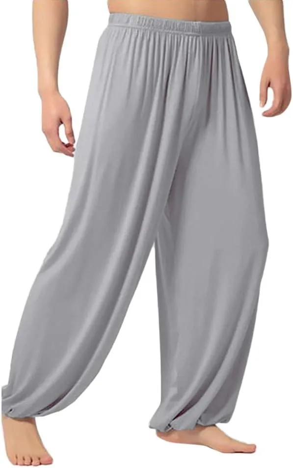 FZVYD Mens Super Soft Yoga Pants Trousers Lounge Pant Hippie Harem Pants Elastic Waist Baggy Boho Casual Drop Crotch Trouser