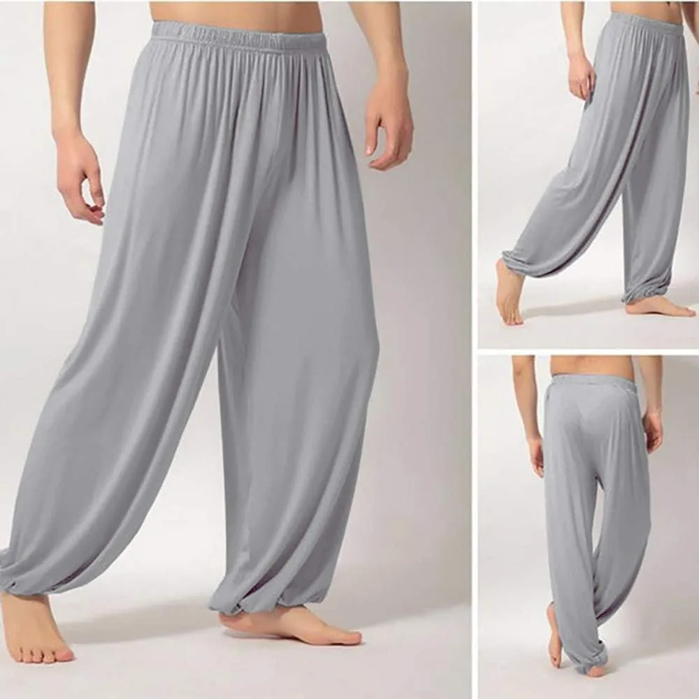 FZVYD Mens Super Soft Yoga Pants Trousers Lounge Pant Hippie Harem Pants Elastic Waist Baggy Boho Casual Drop Crotch Trouser