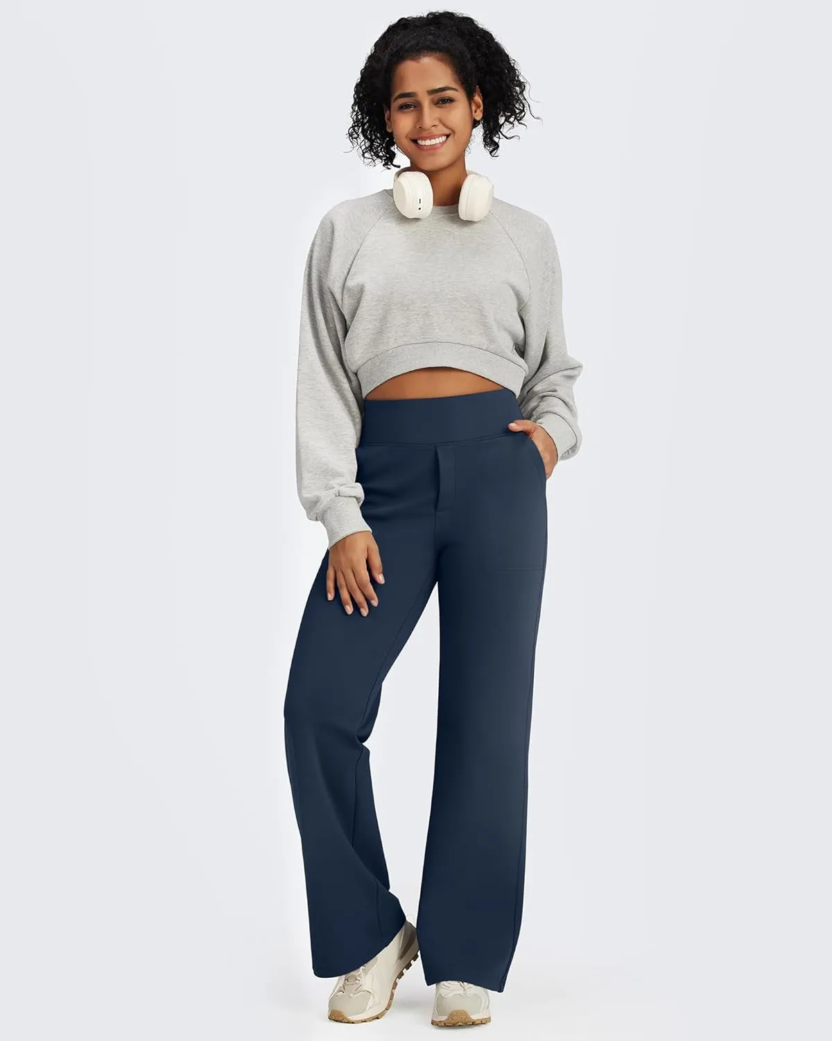 G4Free Fleece Lined Pants Women High Waisted Wide Leg Pants Winter Warm Thermal Sweatpants with Pockets 29"/31"/33"