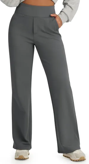 G4Free Fleece Lined Pants Women High Waisted Wide Leg Pants Winter Warm Thermal Sweatpants with Pockets 29"/31"/33"