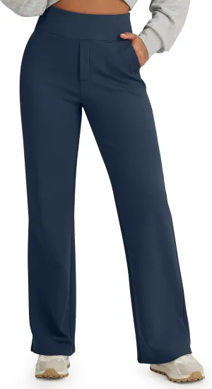 G4Free Fleece Lined Pants Women High Waisted Wide Leg Pants Winter Warm Thermal Sweatpants with Pockets 29"/31"/33"