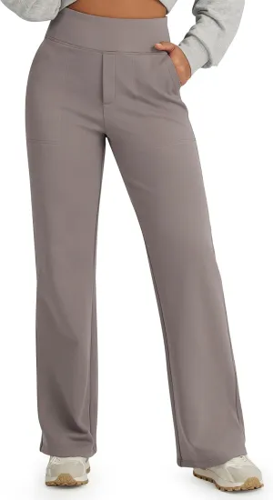 G4Free Fleece Lined Pants Women High Waisted Wide Leg Pants Winter Warm Thermal Sweatpants with Pockets 29"/31"/33"