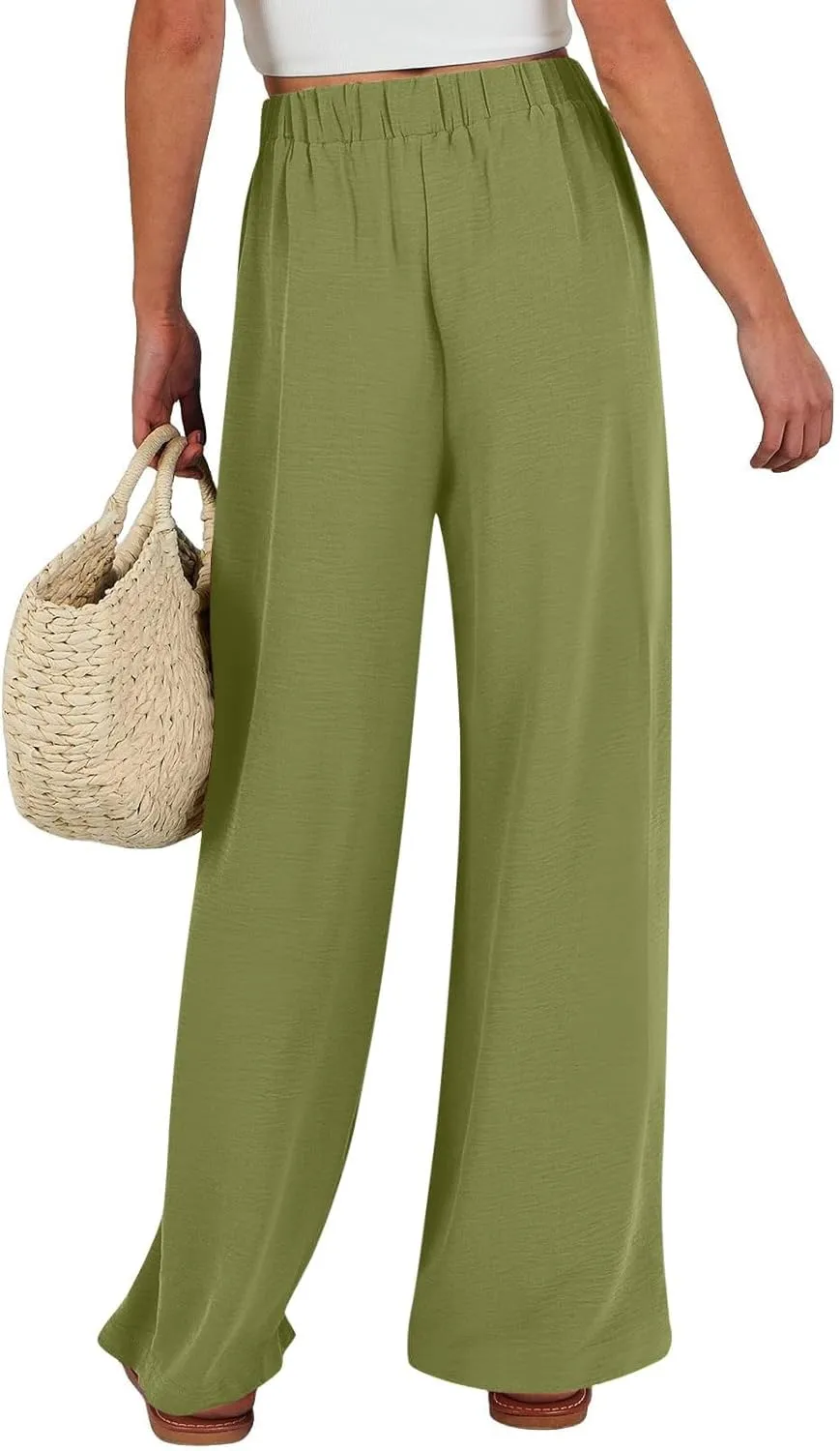 GIERIDUC Linen Palazzo Pants for Women Casual Loose Beach Wide Leg Flowy Trousers Plus Size High Waisted Tie Knot Lounge Pant