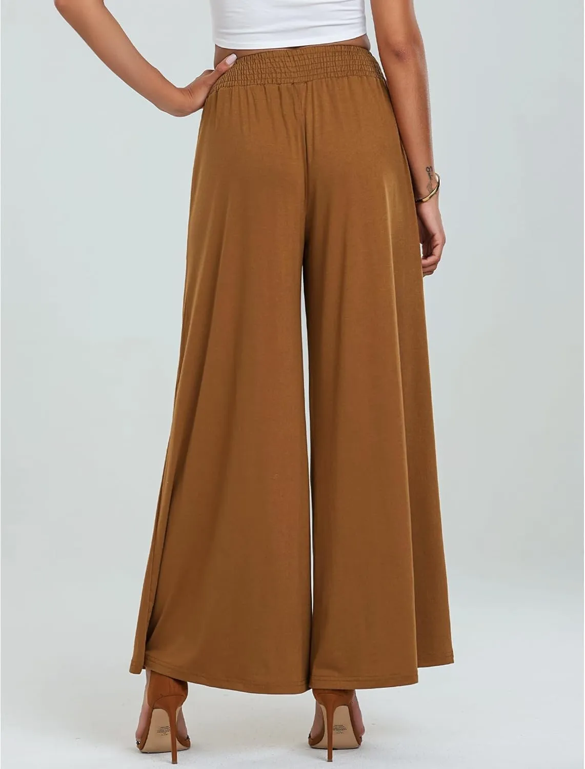 GRAPENT Wide Leg Pants for Women High Wasited Baggy Palazzo Pants Casual Pull On Bell Bottom Smocked Elastic Waist Pants