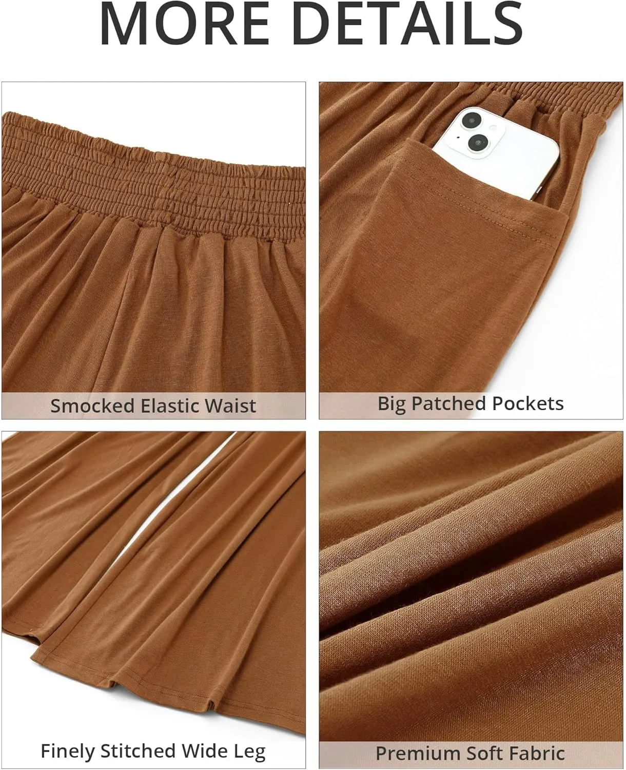 GRAPENT Wide Leg Pants for Women High Wasited Baggy Palazzo Pants Casual Pull On Bell Bottom Smocked Elastic Waist Pants