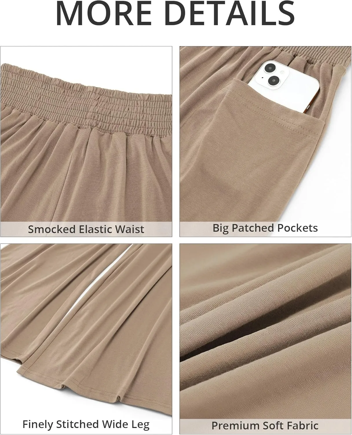GRAPENT Wide Leg Pants for Women High Wasited Baggy Palazzo Pants Casual Pull On Bell Bottom Smocked Elastic Waist Pants