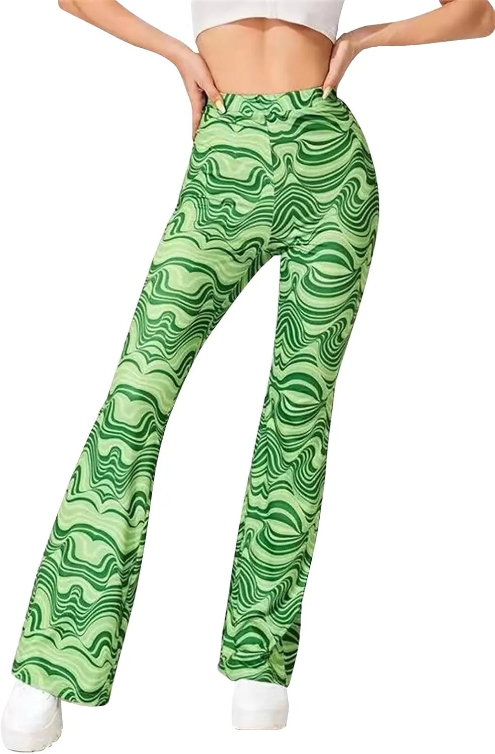 GUOLEZEEV Women High Waisted Flare Leggings Bohemian Print Flowy Pants Bell Bottom