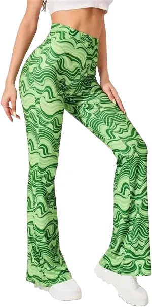 GUOLEZEEV Women High Waisted Flare Leggings Bohemian Print Flowy Pants Bell Bottom