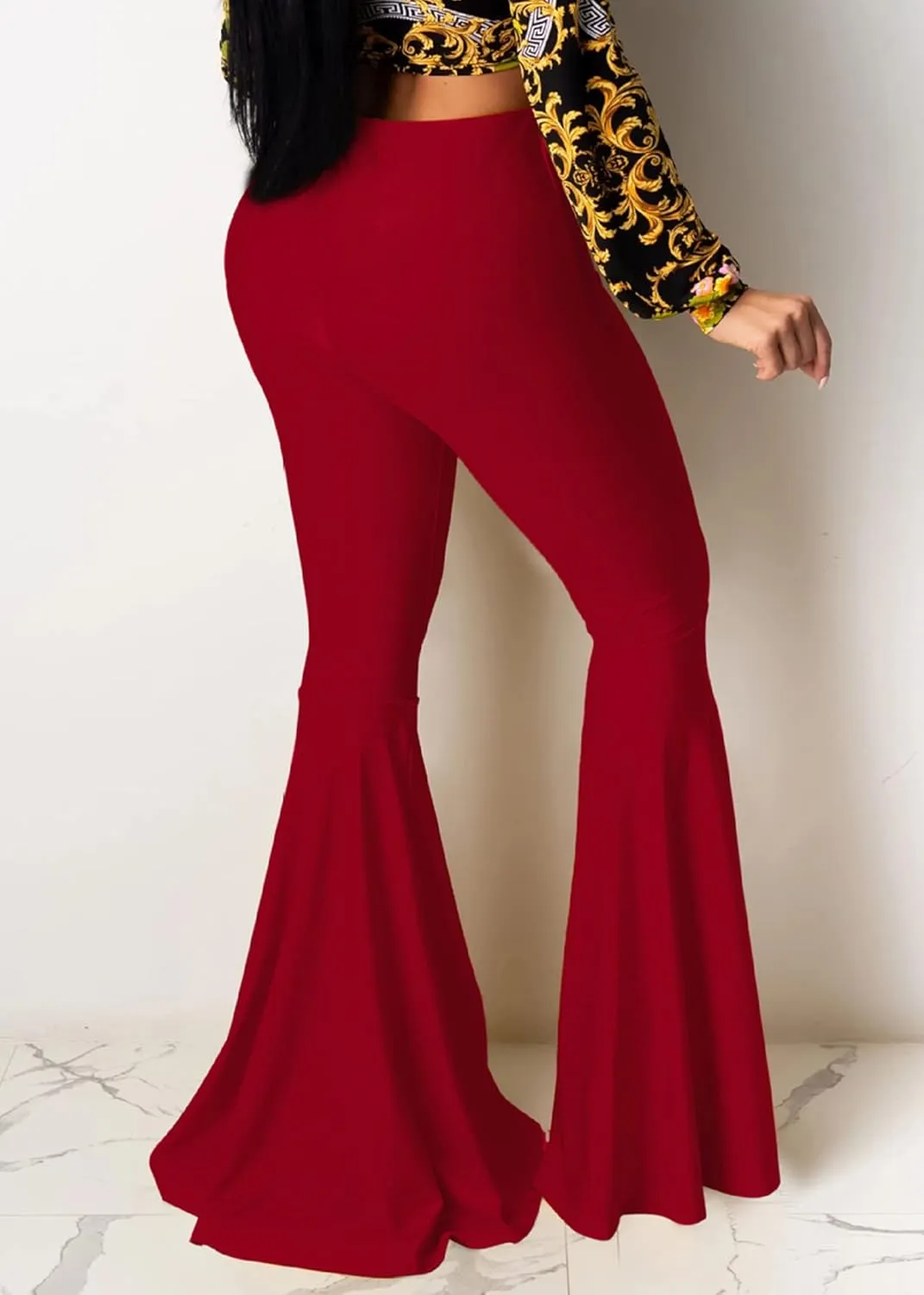 GUOLEZEEV Women High Waisted Flared Pants Solid Color Plus Size Bell Bottom Leggings