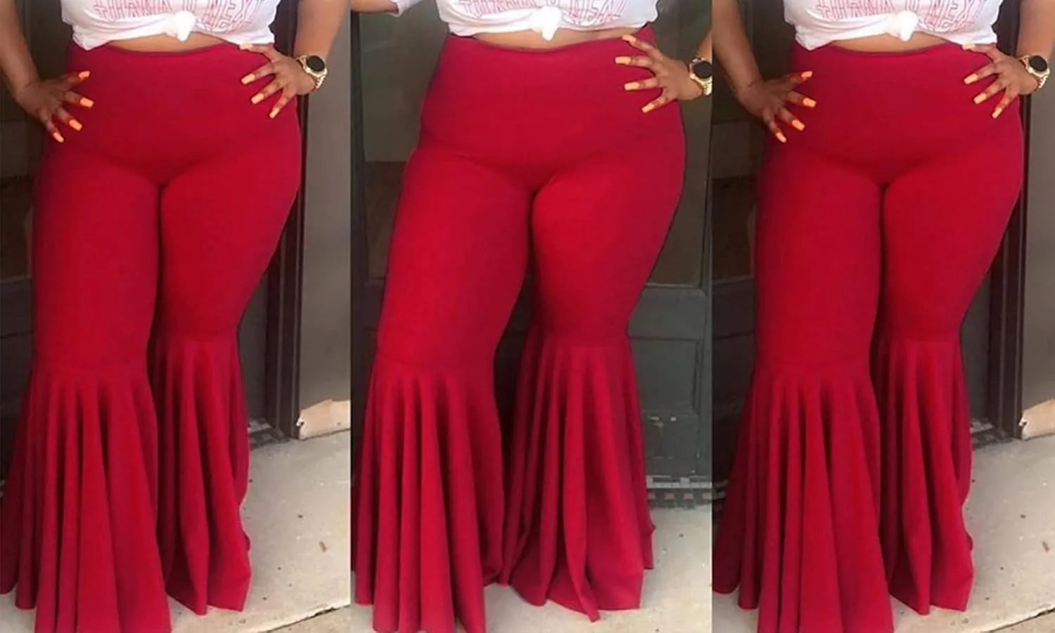 GUOLEZEEV Women High Waisted Flared Pants Solid Color Plus Size Bell Bottom Leggings
