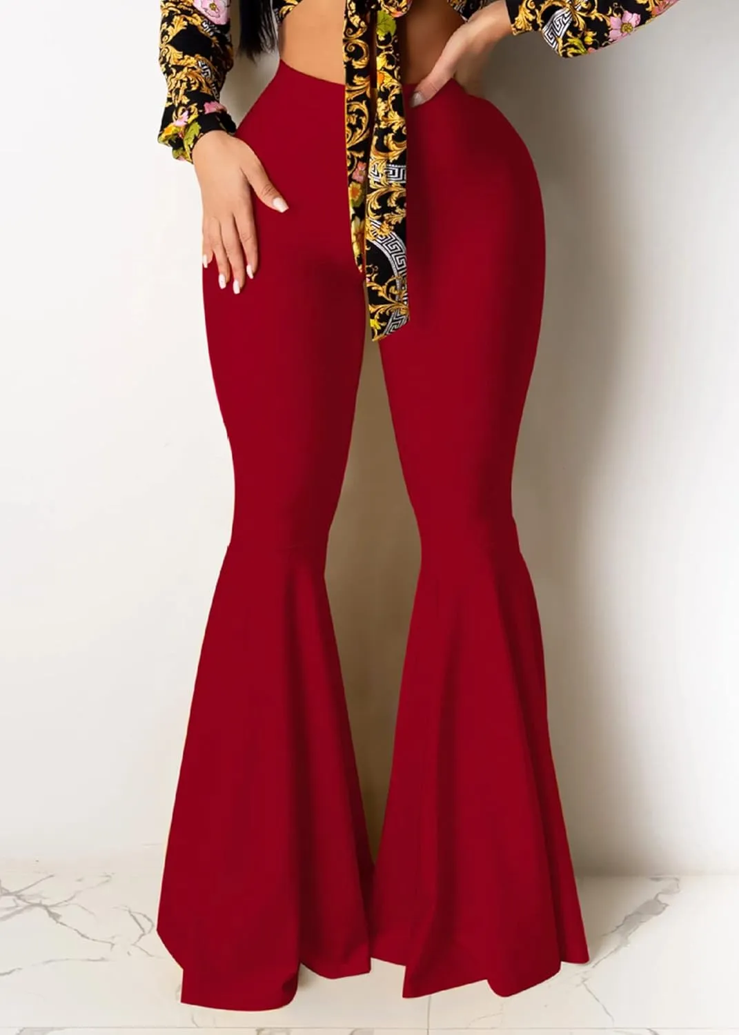 GUOLEZEEV Women High Waisted Flared Pants Solid Color Plus Size Bell Bottom Leggings