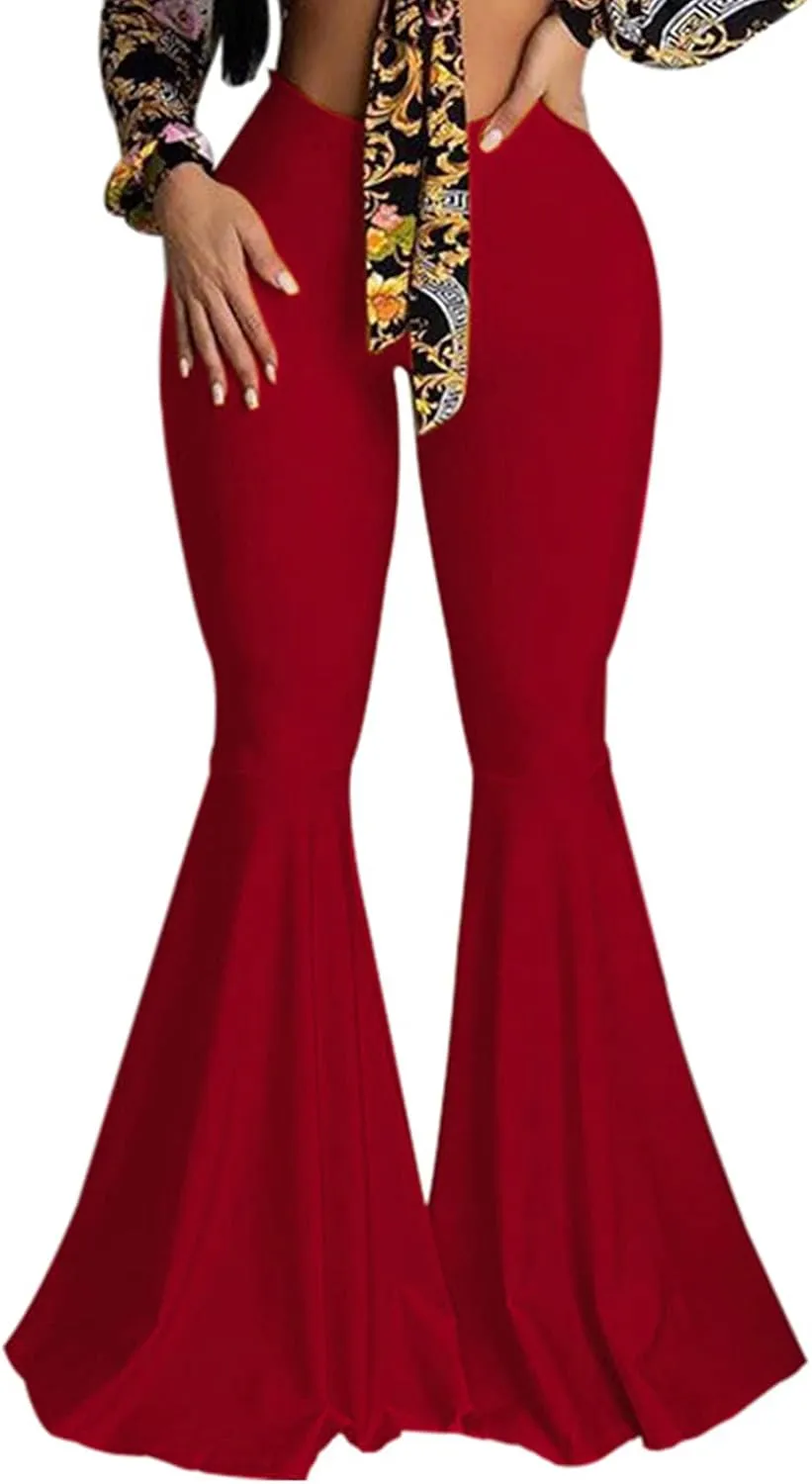 GUOLEZEEV Women High Waisted Flared Pants Solid Color Plus Size Bell Bottom Leggings