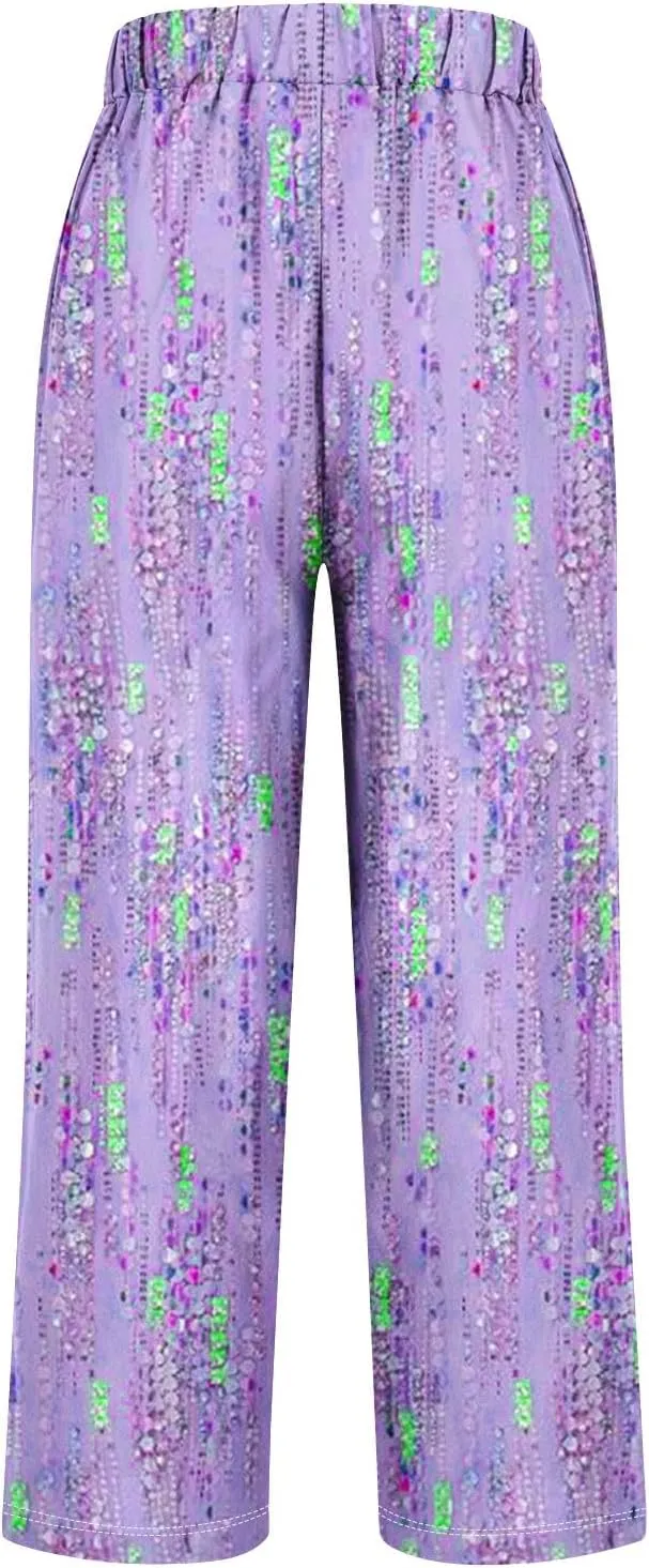 Hawaii Capri Pants Womens Casual Boho Tropical Floral Print Slacks Elastic High Waist Drawstring Summer Beach Trousers