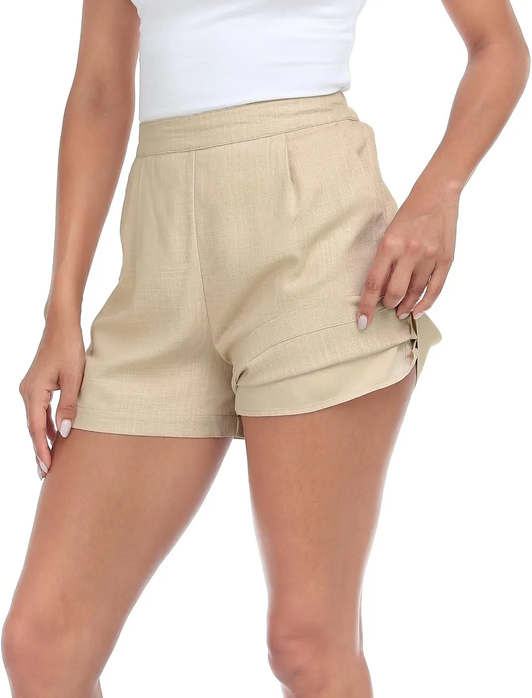 HDE High Waisted Linen Blend Pull On Dressy Summer Shorts for Women with Pockets