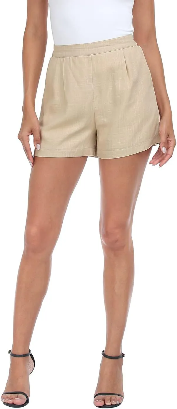 HDE High Waisted Linen Blend Pull On Dressy Summer Shorts for Women with Pockets