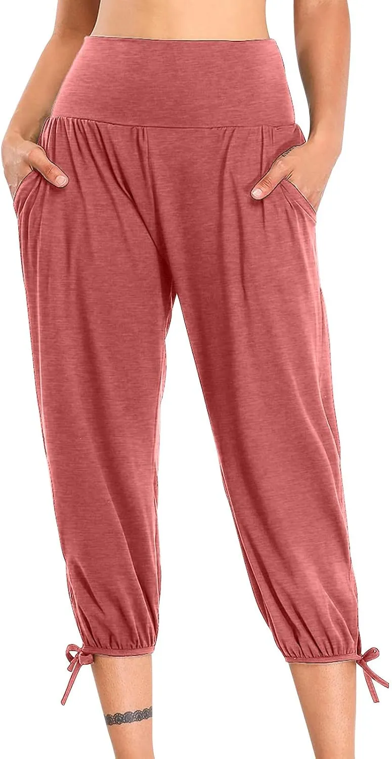 High Waist Capri Yoga Pants for Women Dressy Casual Tummy Control Crop Lounge Trousers Loose Comfy Workout Sweatpants