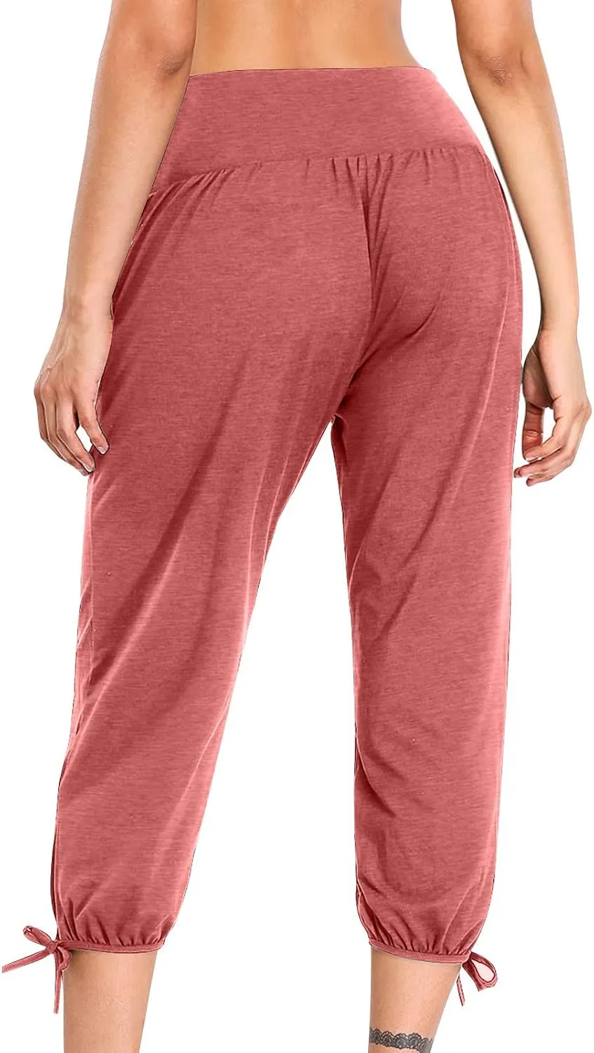 High Waist Capri Yoga Pants for Women Dressy Casual Tummy Control Crop Lounge Trousers Loose Comfy Workout Sweatpants
