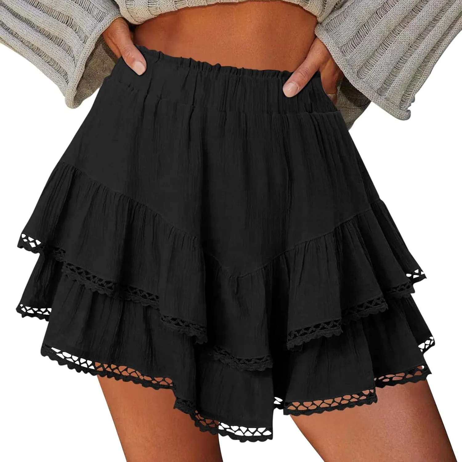 High Waist Ruffle Mini Skorts Flowy Tiered Layered Boho Shorts Summer Running Golf Tennis Athletic Skorts