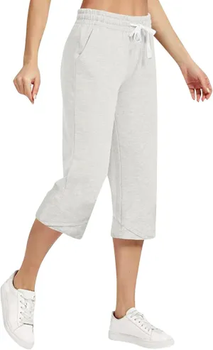High Waisted Cotton Linen Capri Pants Women - Plus Size High Rise Breathable Trousers with Pocket for Summer Beach