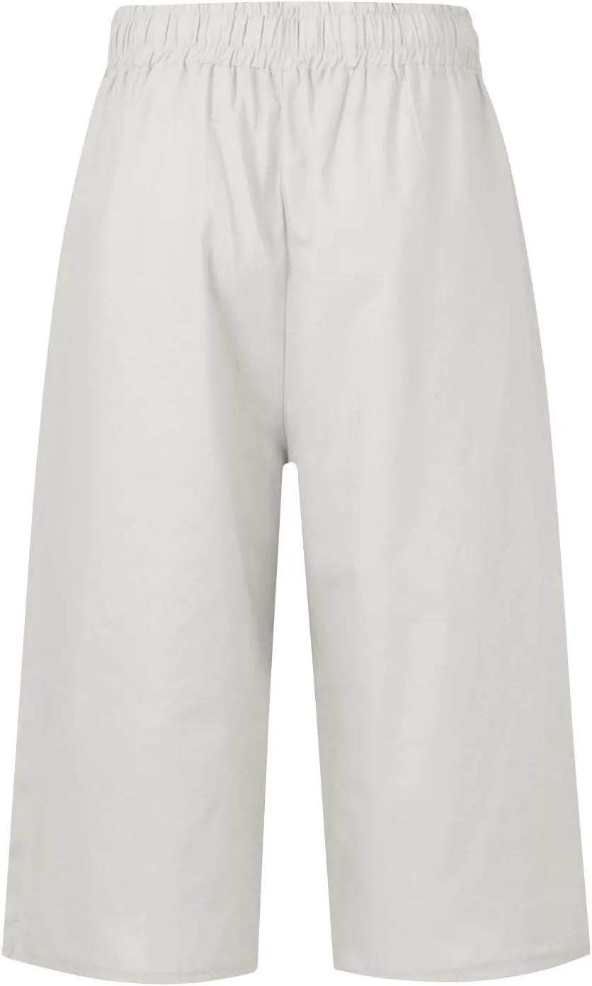 High Waisted Cotton Linen Capri Pants Women - Plus Size High Rise Breathable Trousers with Pocket for Summer Beach