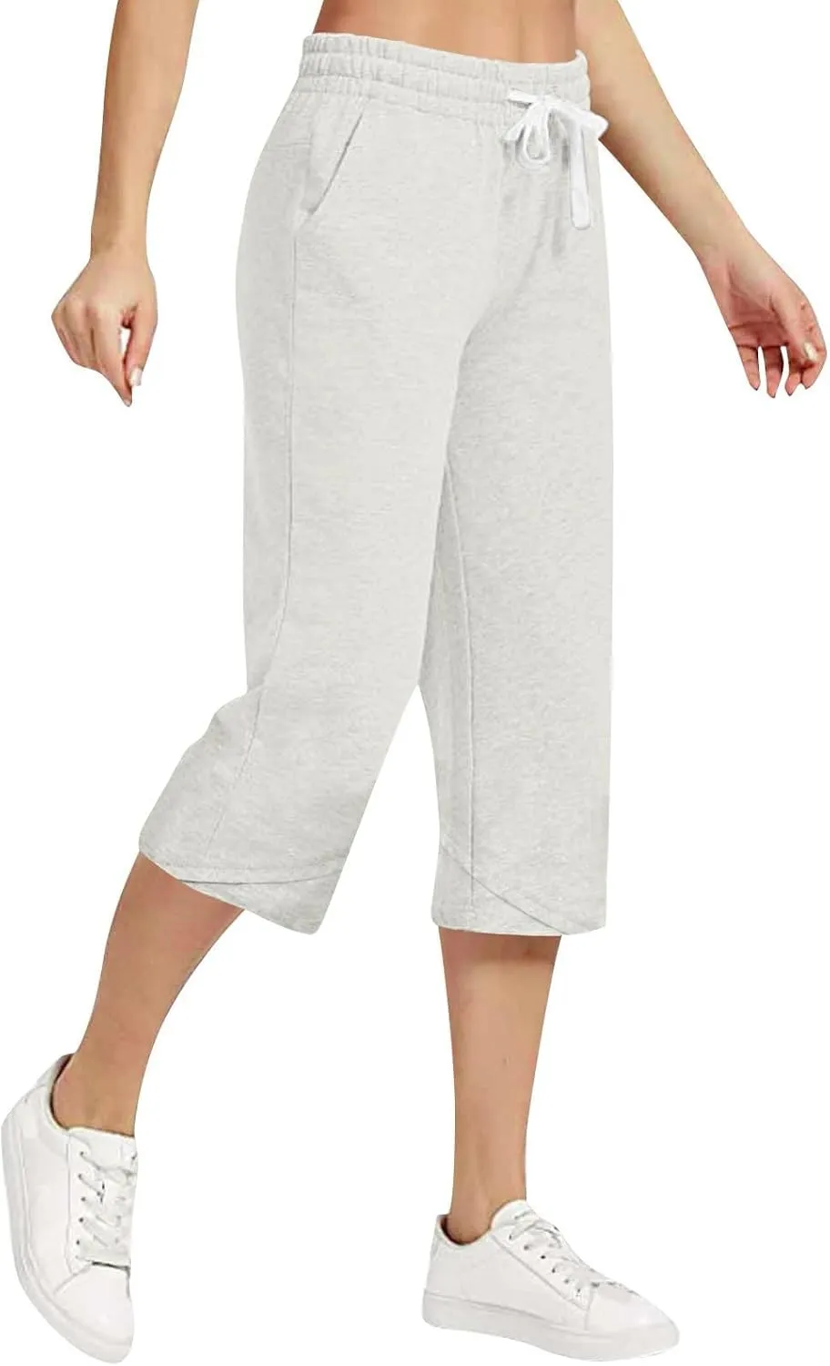 High Waisted Cotton Linen Capri Pants Women - Plus Size High Rise Breathable Trousers with Pocket for Summer Beach