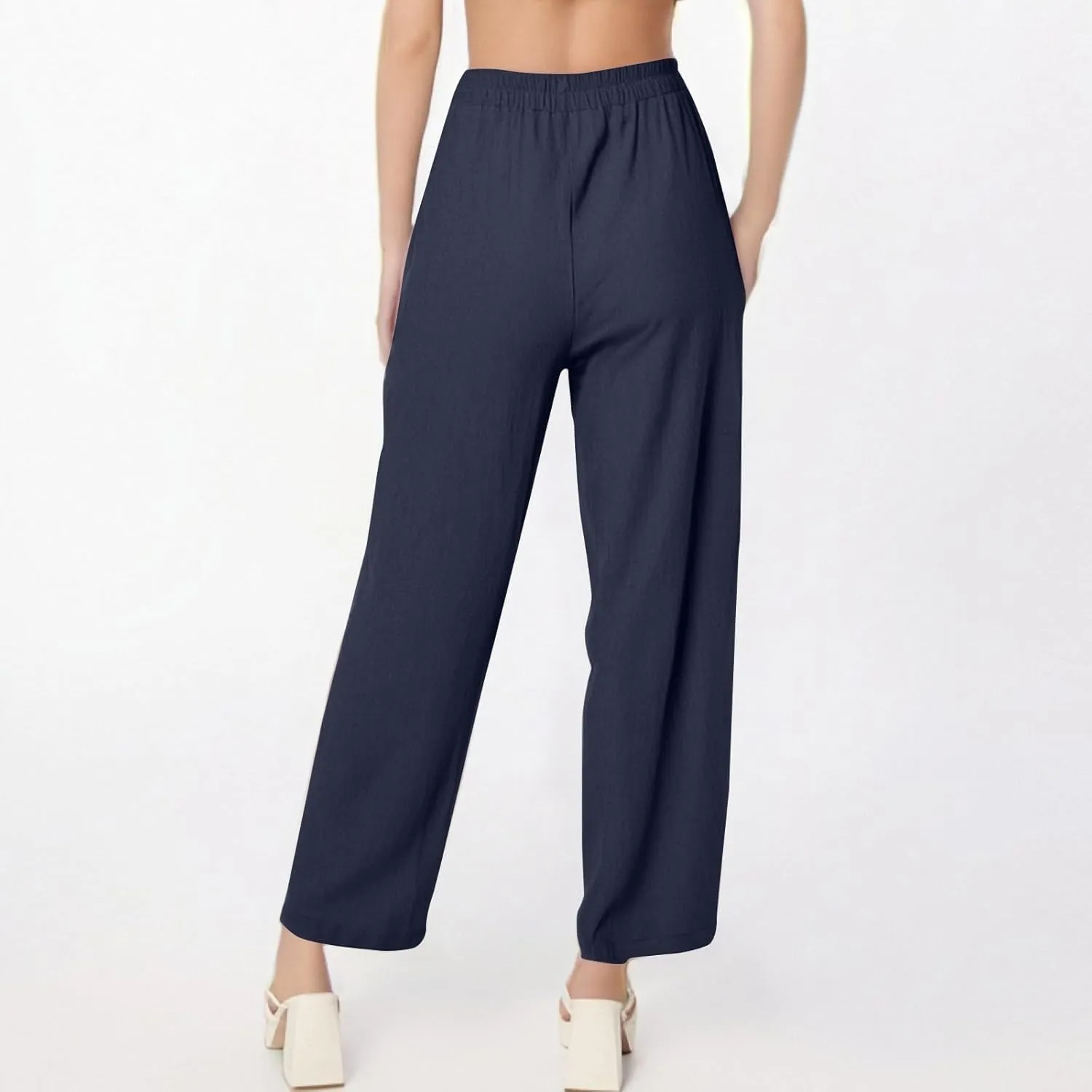High Waisted Linen Pants Women Summer Pants Wide Leg Trouser Lounge Pant Office Palazzo Pant with Pockets (S-2Xl)