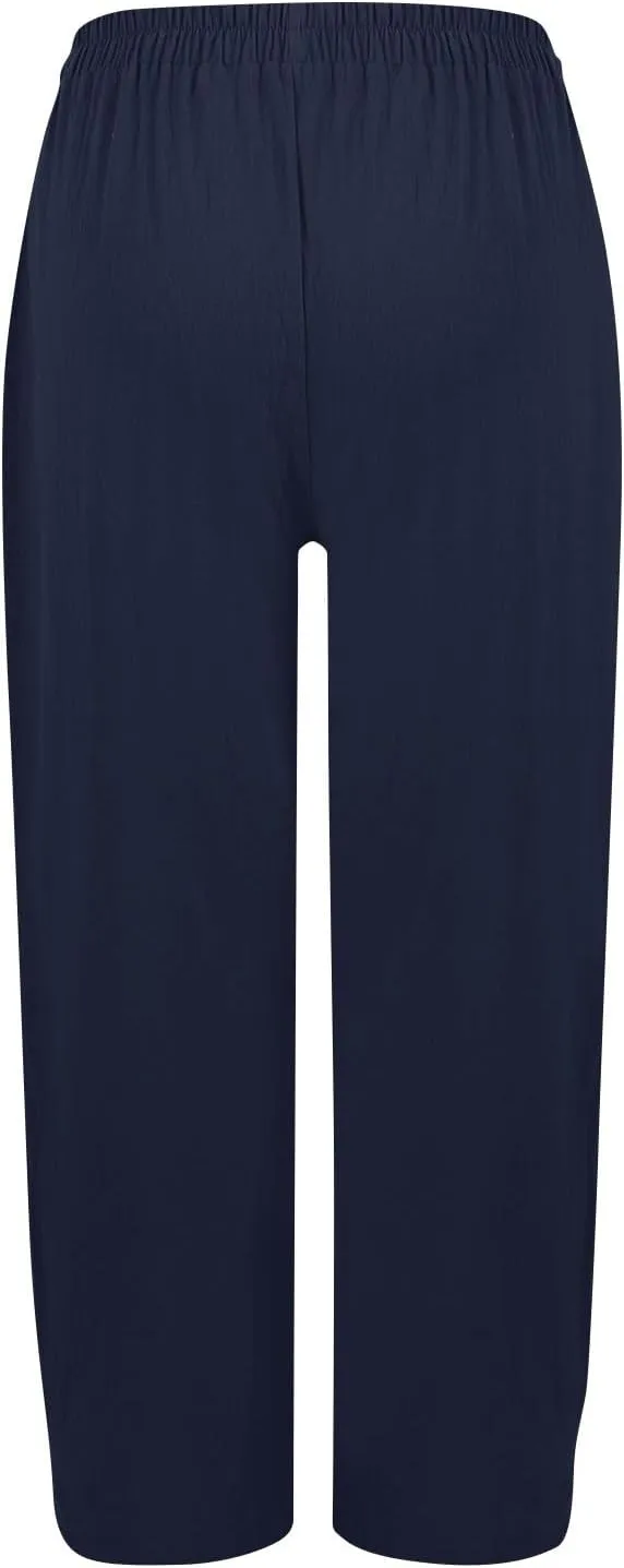 High Waisted Linen Pants Women Summer Pants Wide Leg Trouser Lounge Pant Office Palazzo Pant with Pockets (S-2Xl)