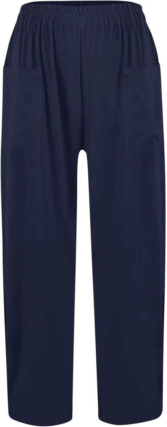 High Waisted Linen Pants Women Summer Pants Wide Leg Trouser Lounge Pant Office Palazzo Pant with Pockets (S-2Xl)