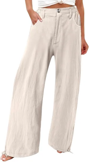 High Waisted Wide Leg Pants for Women 2024 Trendy Boho Flowy Palazzo Pant Summer Casual Lounge Trousers with Pockets