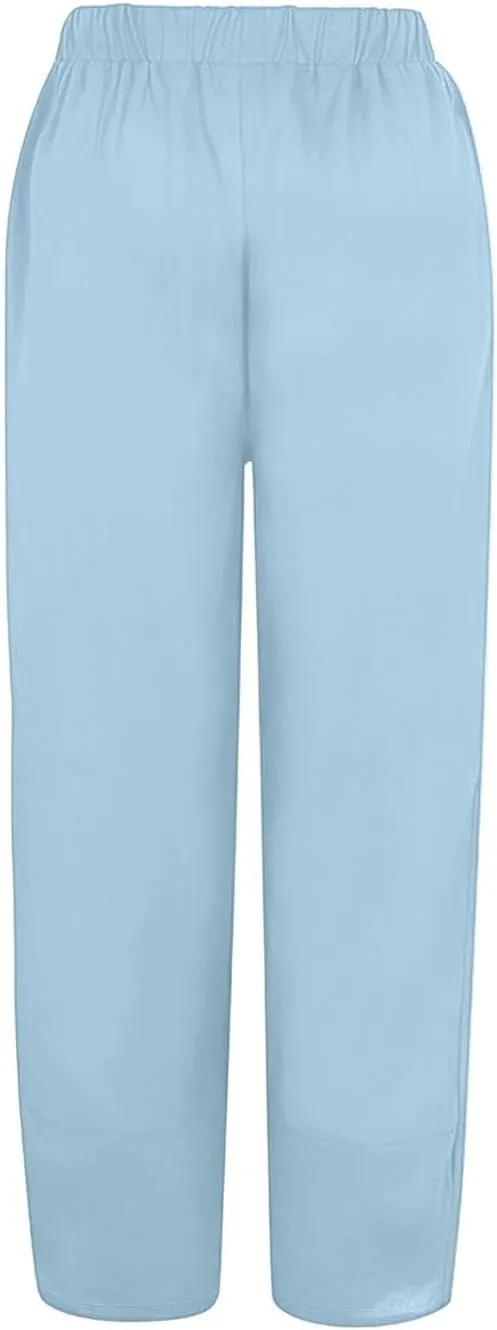 Hiking Pants Women 2025 Summer Cotton Linen Elastic Wiast Palazzo Trousers Stretch Loose Work Casual Pant with Pocket