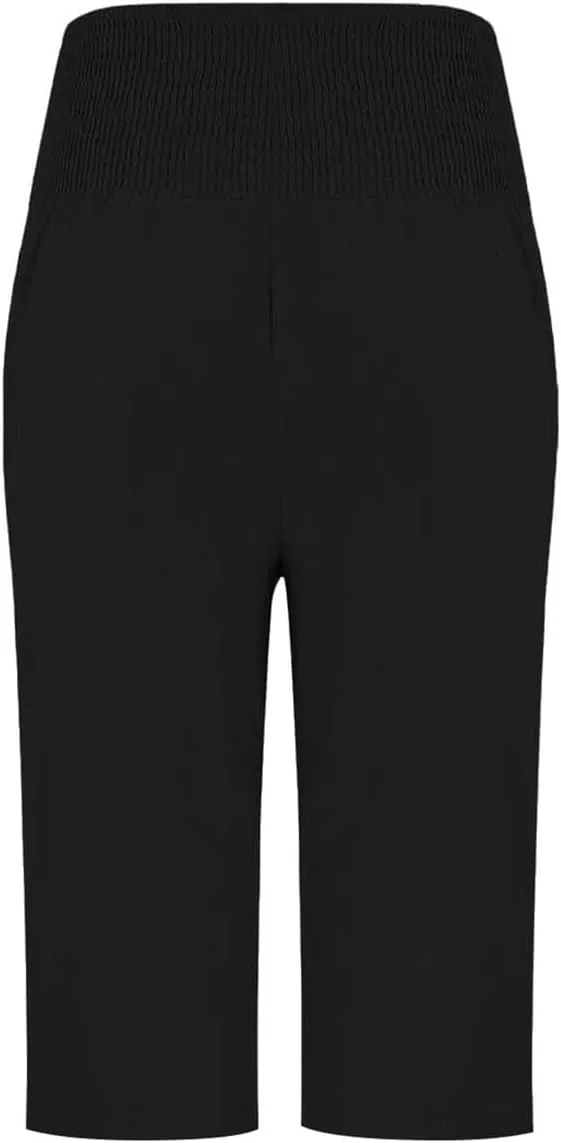 Hiking Pants Women Elastic Waist Button Petite Loose Womens Capris Summer Cargo Capri Pants for Women Stretch Linen