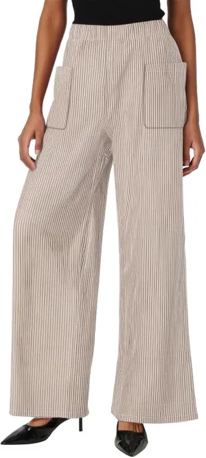 JOAU Women's Striped Print Elastic High Waist Wide Leg Pants Summer Casual Loose Palazzo Beach Trousers with Front Pockets