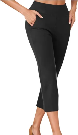 JOAU Yoga Work Pants for Women Capris High Waist Leggings with Pockets Straight Leg Workout Athletic Cropped Trousers