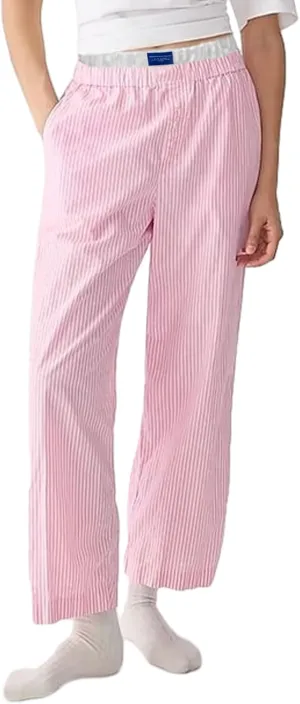 Karwuiio Women's Straight Wide Leg Trousers Striped Print Pants Y2K Elastic High Waist Pants Streetwear (Pink, M)
