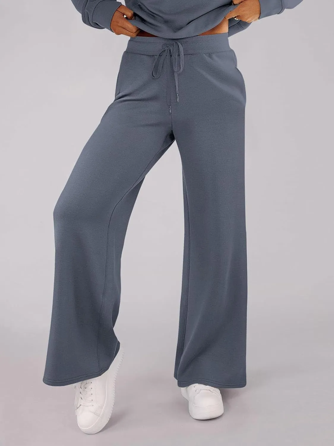 Kubbon Wide Leg Pants for Women High Waist Trousers Adjustable Knotted Comfy Loose Sweatpants Summer Casual Jogging Pants