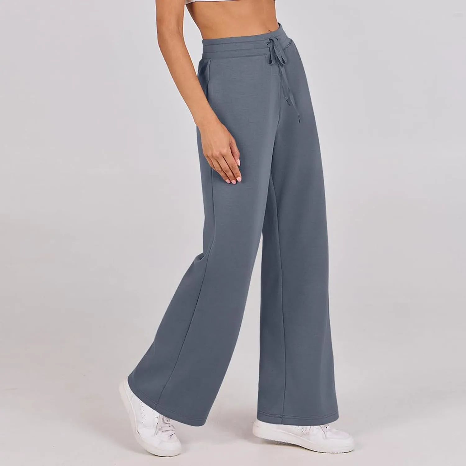 Kubbon Wide Leg Pants for Women High Waist Trousers Adjustable Knotted Comfy Loose Sweatpants Summer Casual Jogging Pants