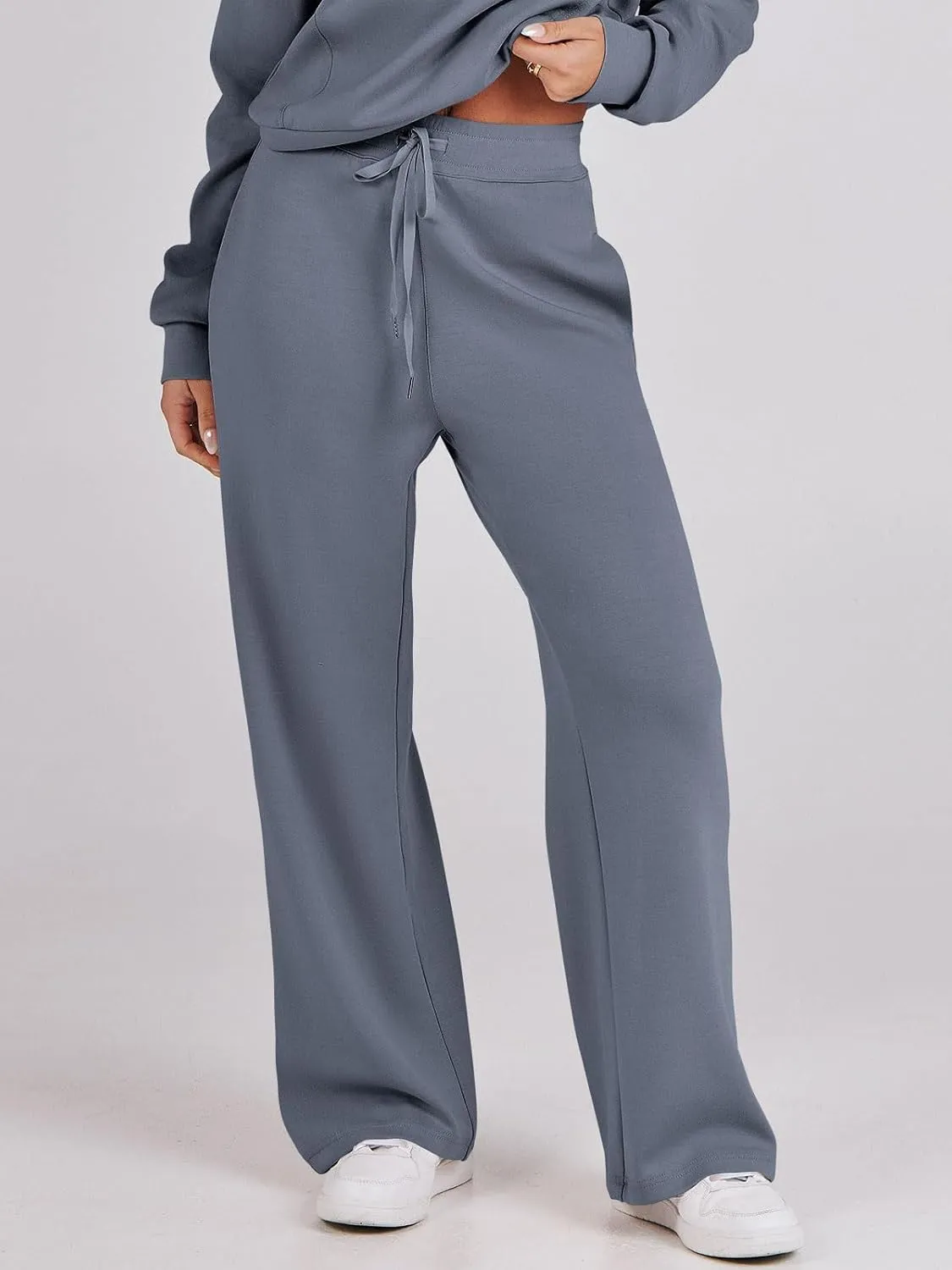 Kubbon Wide Leg Pants for Women High Waist Trousers Adjustable Knotted Comfy Loose Sweatpants Summer Casual Jogging Pants