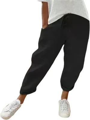 LCMTWX Beach Pants for Women Pant Casual Baggy Elastic Waist Trouser Wide Leg Pant with Pocket Women Linen Palazzo Pants
