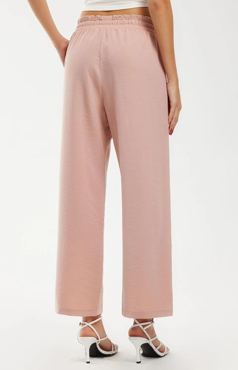 Libin Women's Imitation Linen Pants High Waist Wide Leg Casual Palazzo Pants Beach Cropped Trousers Summer Outfits